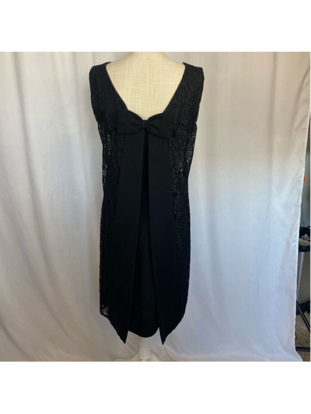 Vintage 60s 50s Black Dress Lace Overlay Sleeveless Bow Union Made Cocktail SZ S - Picture 3 of 13